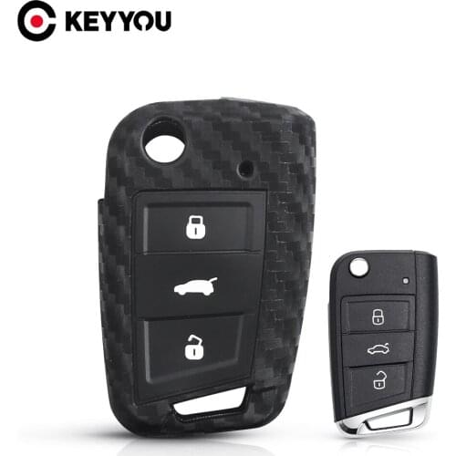 KEYYOU 3 Button Carbon Silicone Car Key Case For VW Polo Golf 7 Tiguan For Skoda Octavia For SEAT Leon Ibiza 2015 Car styling