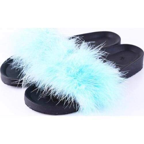 Fur Furry Slide Sweet Feather Shoes Platform Thick Bottom Beach Female Sandals Hair Flip Flops Women Home Slippers Indoor Soft