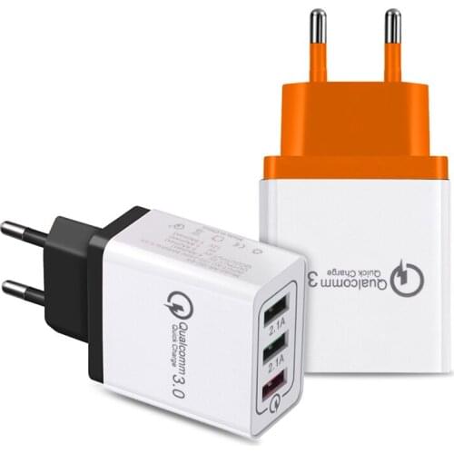 Multiple USB QC 3.0 Charger Plug Mobile Phone Travel Wall Charger 18W Quick Charge Adapter For Xiaomi iphone Huawei Cable Charge