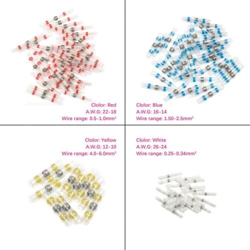 50PCS Mixed Heat Shrink Connect Terminals Waterproof Solder Sleeve Tube 26-10AWG Electrical Wire Insulated Butt Connectors Kit