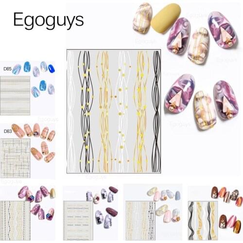 1PC 3D Metal DIY Nail Art Sticker Gilding Gold Straight Arc Tape Curved Wave Line Chain Stripe Geometric Decorations Decal Foils