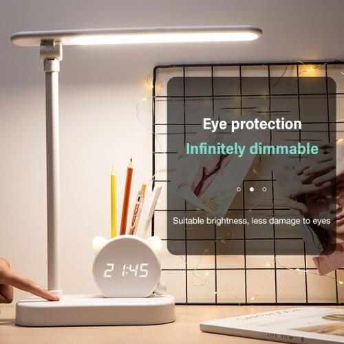 Table Lamp LED Eye Protection USB Charging Pen Holder With Clock Desk Lamp Bedroom Bedside Lamp Student Study Office Lamp