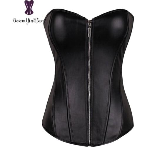Wholesale Front Zipper Everyday Waist Shapers Slimming Appliques Shapewear Bodysuit Women Bustier Leather Corset 834