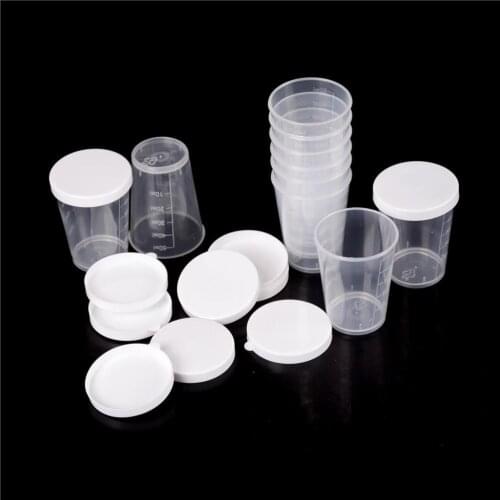 10Pcs/set 50ml Plastic Graduated Laboratory lab Test Measuring Container Cups with Cap Plastic Liquid Measuring Cups