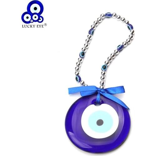 LUCKY EYE Wall Hanging Silver Color Beads Glass Blue Turkish Evil Eye Pendant Decorations for Car Office Home Living Room EY1367