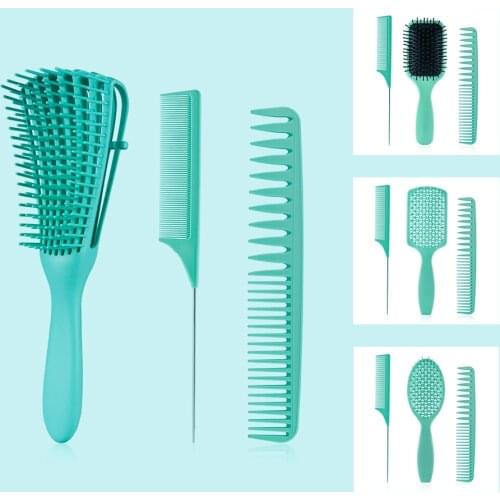 Different Design 4 Colors ABS Material Massage Comb Set Detangler Hairbrush For Curly Hair Beauty Home Use Metal Pin Tail Comb