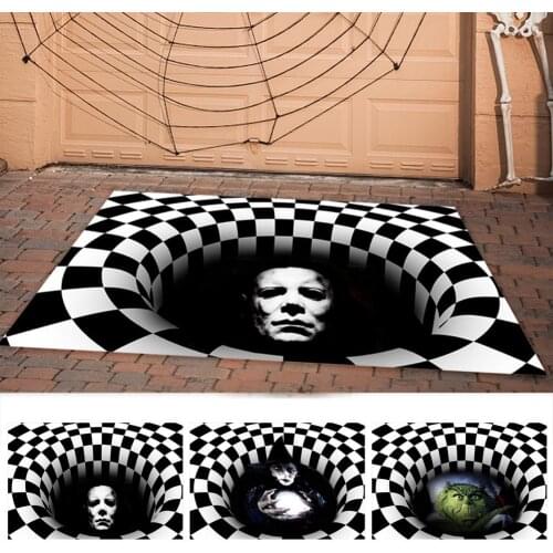 S/M Halloween Doormat 3D Printed Entryway Floor Rug Nonslip Crystal Velvet Carpet