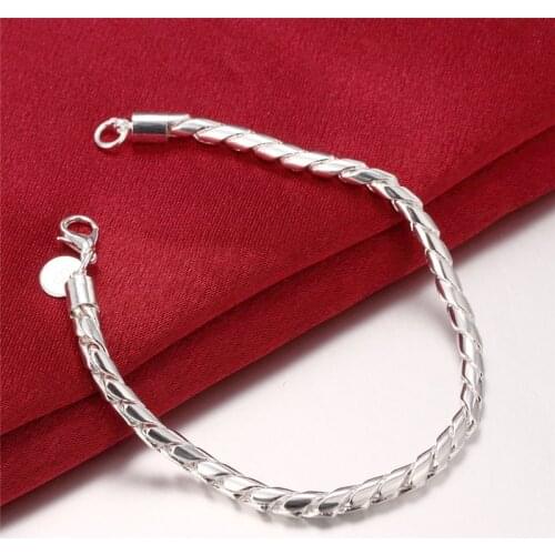 Silver 925 Bracelets for Men Women 3mm Chain Bracelet 8 inch Wristband Bracelets & Bangles Fashion Jewelry Bijoux Wholesale
