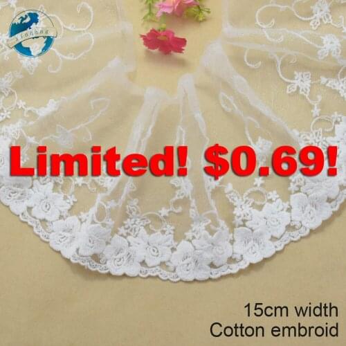 15cm width white lace cotton Embroid sewing ribbon fabric guipure lace trim warp knitting DIY Garment Accessories#2995