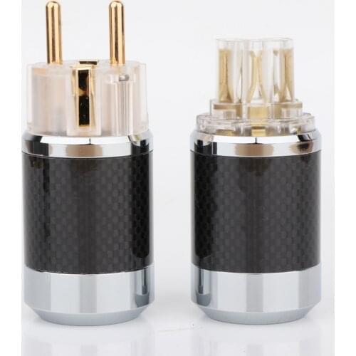 Preffair BCF2-TEG Top Clear Black Carbon Fiber Gold Plated European standard AC Power Plug IEC Female Plug DIY Mains Power cable