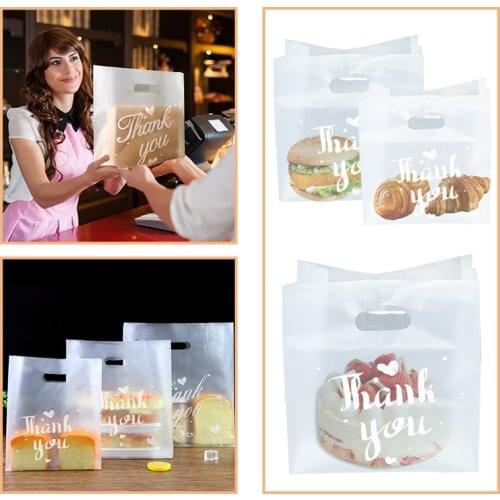 “Thank You“ 10Pcs Plastic Transparent Matte Portable Storage Handbag For Flower Dessert Event Gift Package Party Decor Supplies