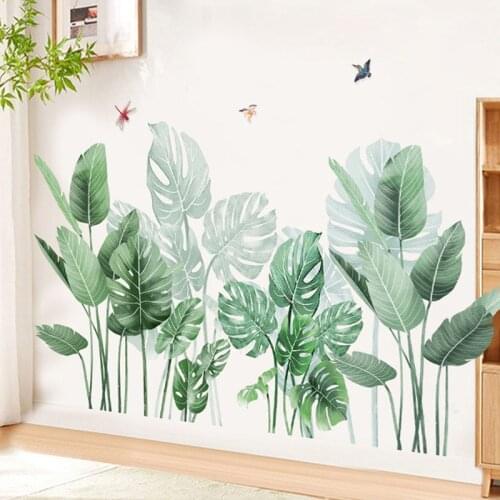Green Tropical Plants Palm Leaves Stickers Wall Decor Living Room Corner Border Decoration Removable Vinyl Mural Art Decals
