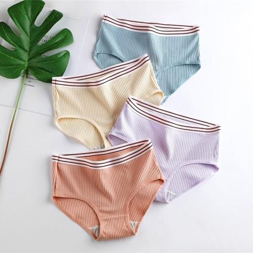 Cotton Panties for Women Striped Breathable Sports Panties Comfort Female Underwear Low Waist Elastic Belt Panty Girl Lingerie