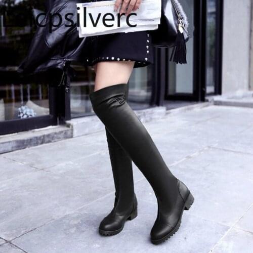 Womens Boots The New Autumn And Winter fashion Round head Thick heel Low-heeled Womens Over the knee boots plus size 35-43