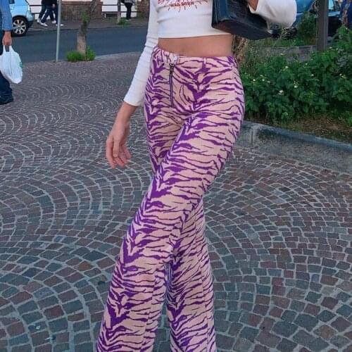 2021 Tie Dye Print Pants Women Y2K Purple Wide Leg Summer Spring Casual Vintage High Waist Zipper Fashion Trousers