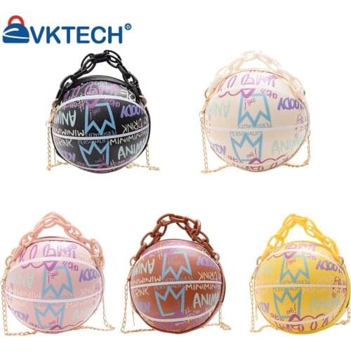 Retro Women Graffiti Bags Basketball Messenger Casual PU Chain Samll Coin Purse Womens Fashion Leather Handbags Mini Coin Purse
