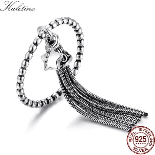 Women Bell Tassel Rings Star Trail 925 Sterling Silver Ring with Pendant Finger Ringlet for Woman Bohemia Jewelry KLTR095