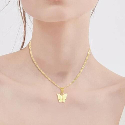 Fashion Colorful Acrylic Butterfly Necklace Long Wild Clavicle Chain Pendant Necklace Refined Stylish Mujer Gift For Women