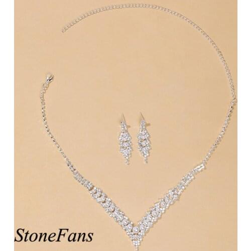 Stonefans Luxury Crystal Necklace Sets for Women Vintage Jewelry Bride Wedding Accessories V-Shaped Rhinestone Necklace 2Pc/Sets
