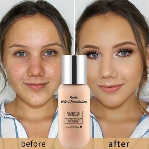 Face Liquid Base Foundation Cream Full Coverage Concealer Oil-control Easy To Wear Soft Face Makeup Foundation Face/Eye Makeup