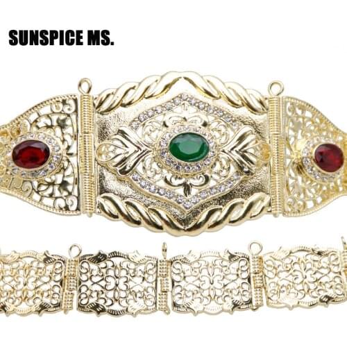 Sunspicems Gold Color Algerian Caftan Belt for Women Metal Link Chain Morocco Wedding Jewelry Adjustable Length