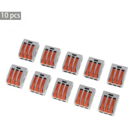 10pcs HC222 400V Compact Wire Wiring Connector 3 Way Anti fire Reusable Conductor Terminal Block with Lever AWG 28-12 Hand Tool