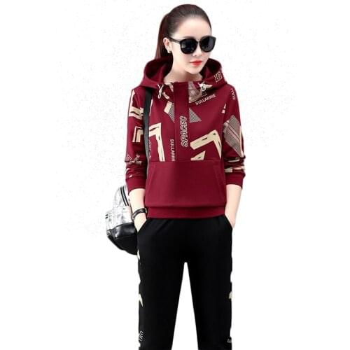 2021 Young Women Clothing Sports Suit Plus Size NEW Spring/Autumn Printing Running wear 2-piece Hooded Fashion Casual