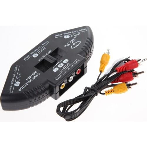 3 Input 1 Output Audio Video AV 3 RCA Switch Box Black Switcher Selector Box Splitter with 3 RCA Cable For XBOX/PS2/DVD