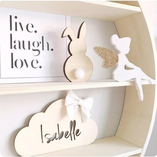 Wooden 3D Rabbit Wooden Bunny rabbit Figurines and Miniatures For Nursery Kids Room Selfadhesive Decoration