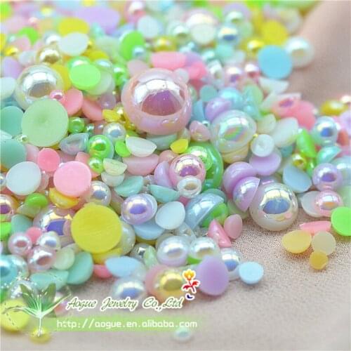 50 gram/lot AB mix color mix size 3 4 5 6 8 10 12mm resin flatback half round pearl cabochon|Garment Beads
