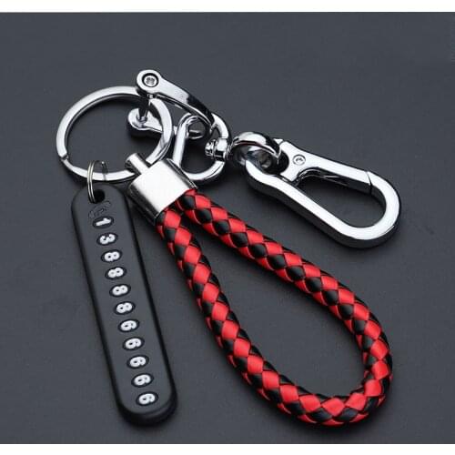 Hand Woven Leather Car Key Chain Car Key Pendant Split Rings Keychain Phone Number Card Keyring Auto Vehicle Key Chain