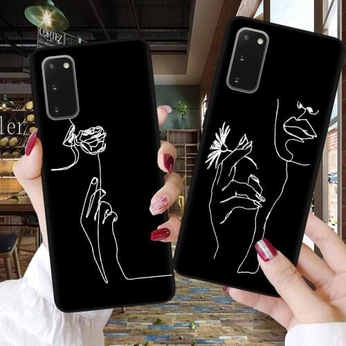 Abstract Couple Line drawing Girl silicone phone case for Samsung S8 S9 S10 S20 FE S21 Plus Ultra S10E Luxury black matte shell