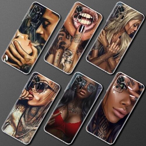 Soft Clear Case For Xiaomi Redmi Note 10 9 Pro 9S 8 10S 7 8T 9C 7A 8A 9T K40 Silicone Phone Cover Fundas Cool Sexy Tattoo Girl