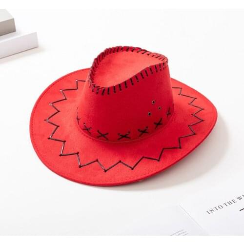 Childrens Red Felt Cowboy Hat Adult Cosplay Outdoors Sun Hat 97BC