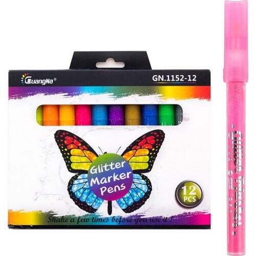 12 colors/set Glitter Markers Bright Sparkling Color Metallic Marker Water Paint gold metal Pen DIY for Black Paper Stone Wood