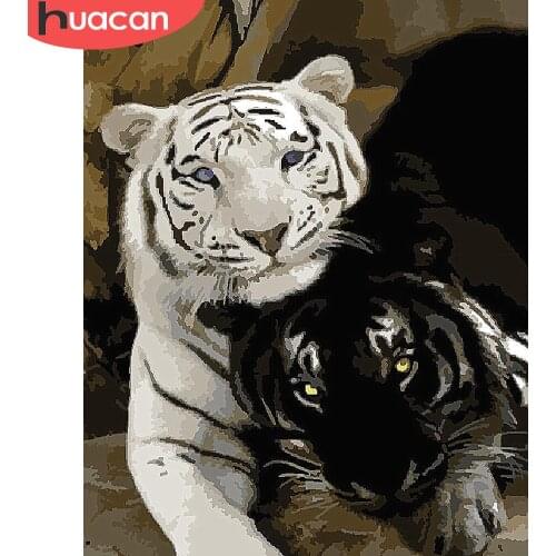 HUACAN Paint By Number Tiger Drawing On Canvas DIY Pictures By Numbers Animal Kits Hand Painted Painting Art Home Decoration