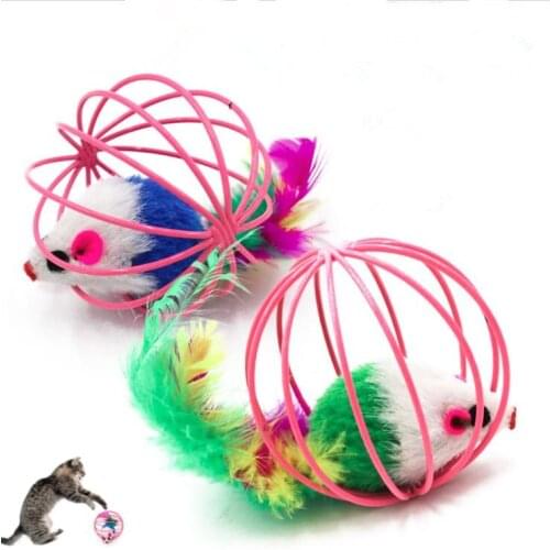 Pet Toys Plush Mouse Toys in Cages Funny Pet Kitten Cat toy Playing Mouse Rat Mice Ball Cage Toys Cat Stick Interactive Toy