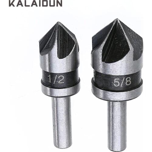 KALAIDUN Drill Bit Set 2pcs 5 Flute Countersink High Carbon Steel 90 Degree Hex Handle 1/4" Round Shank Screwdriver Power Tool