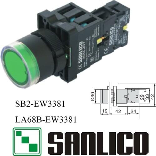 Illuminated flush head push button switch with LED SB2(LA68B XB2)-EW3381 momentary spring return