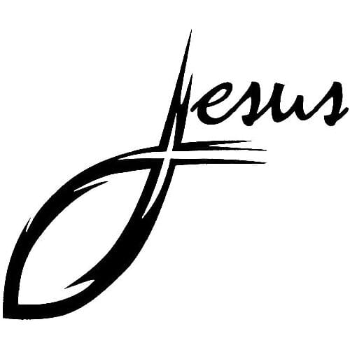 Creative Car Sticker Jesus Cursive Cross Christian Fish Vinyl Decal Auto Decoration Black/silver,13cm*11cm
