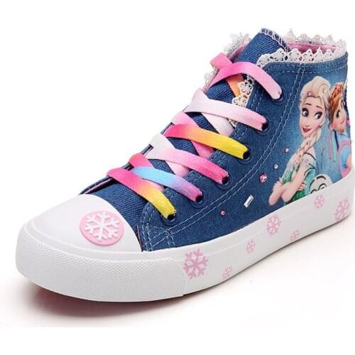 New Autumn Kids Shoes For Girls Sneakers Elsa Anna Princess Canvas Children Shoes Denim Running Sport Baby Big Girls Shoes 2-14T