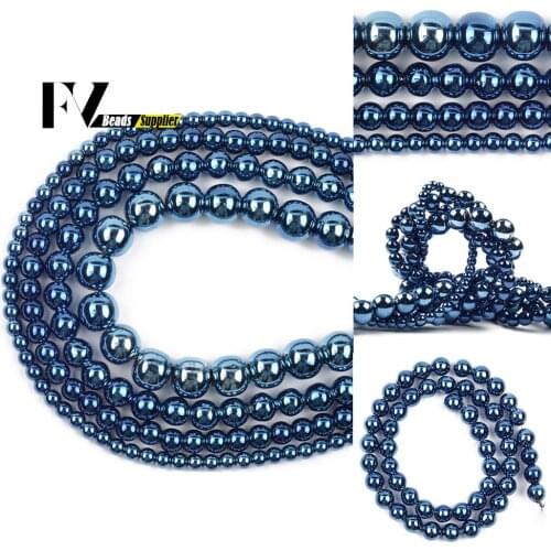 Natural stone Blue Nano Plated Hematite Round Loose Beads For Jewelry Making Diy Necklace Bracelet Accessories 4mm-10mm 15