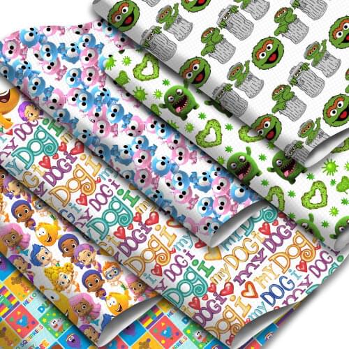 Cartoon Theme Faux Leather Sheets Animal Dog Printed Synthetic Leather Fabric 20x33cm for Hair Bows Bags Pouches Making
