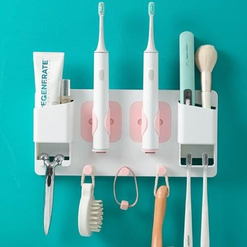 Multifunctional wall mounted toothbrush rack two position electric toothbrush storage rack with hook bathroom organizer tool new