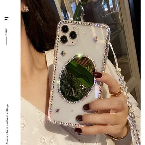 Fashion Bling Diamond Make Up Mirror Case Cover Crystal Chain For Samsung Galaxy A10/20/30/40/50/70 M10/20/40S A31/51/71/41/21S