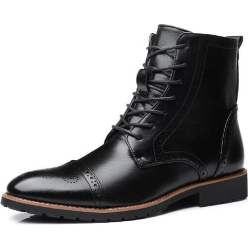 2020 Mens Shoes Leather High Top Keep Warm Men Short Boots Outdoor Working Boots Luxury Office Formal Ankle Boots Male Shoes