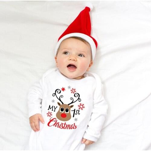 My First Christmas Letter Print Romper Jumpsuit Infant Newborn Baby Girls Boys Long Sleeve Outfit Christmas Clothes