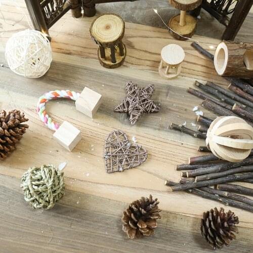 Natural Wooden Chew Teeth Car Toy Pine Dumbbells Bicycle Bell Roller Chew Toys for Guinea Pigs Rat Small Pet Chinchilla Hamster