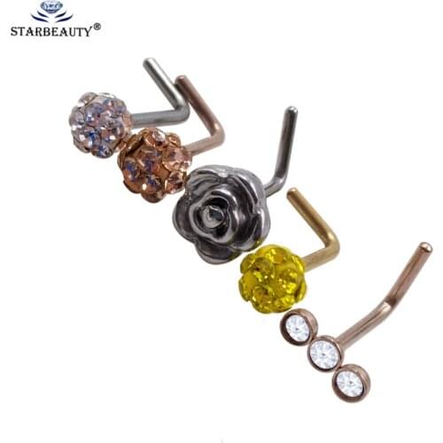 New Arrival 1Pc Flower Zircon Nose Rings Nostril Cubic Zircon Piercing Nose Screw Curved Prong Set Hoop Stud Rings Body Jewelry