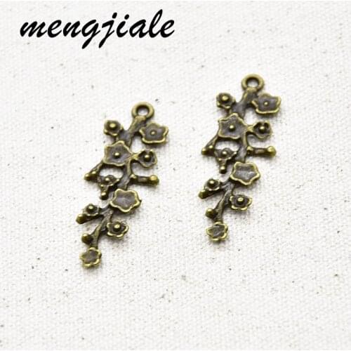 New Style 10pcs Antique Bronze Alloy Metal Flower Charms Branches Pendants for Jewelry Necklace Accessories Making 44*16mm